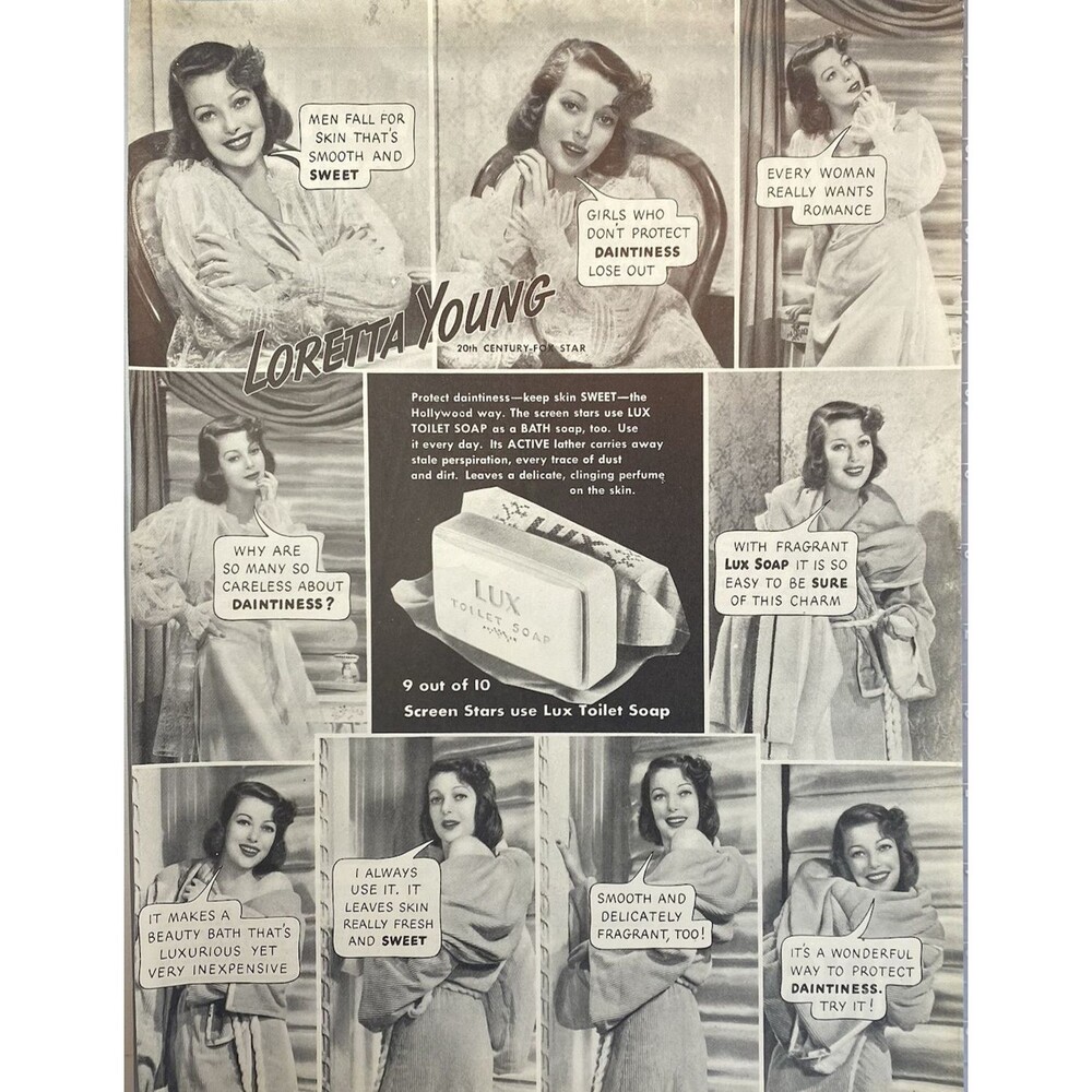 LUX Toilet Soap "Loretta Young: Smooth & Delicately Fragrant" Print Ad 1939